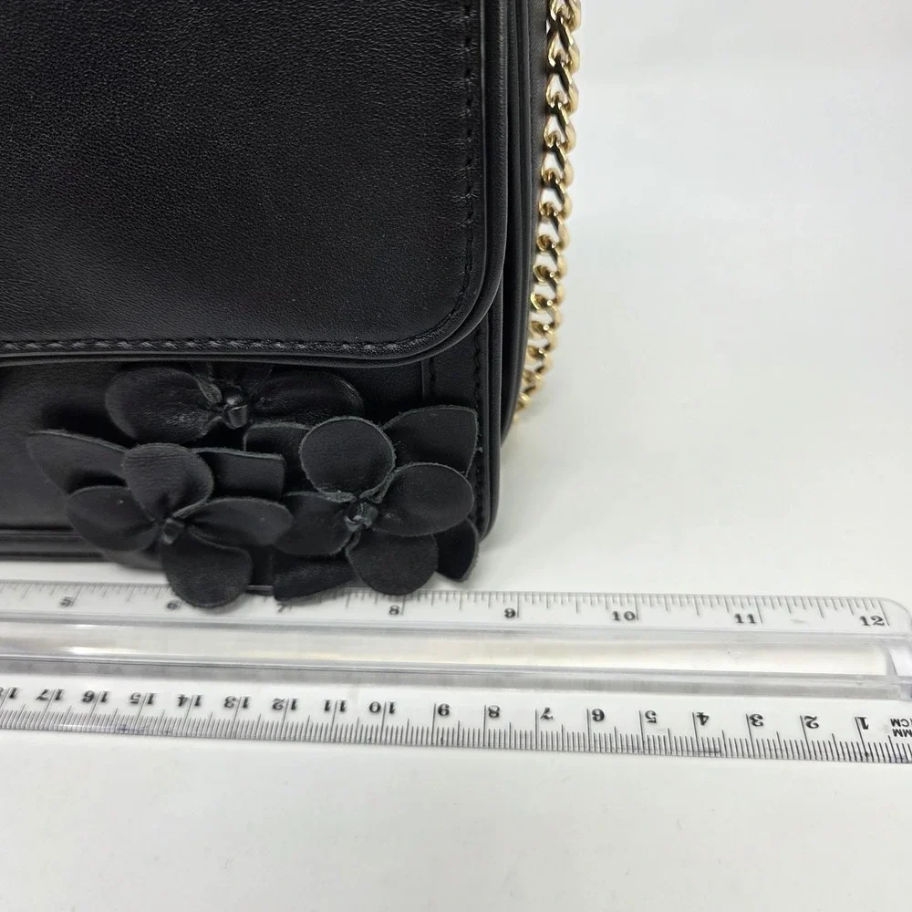 Tory Burch Duet Chain Flower Convertible Black Leather Shoulder Bag Gold Strap